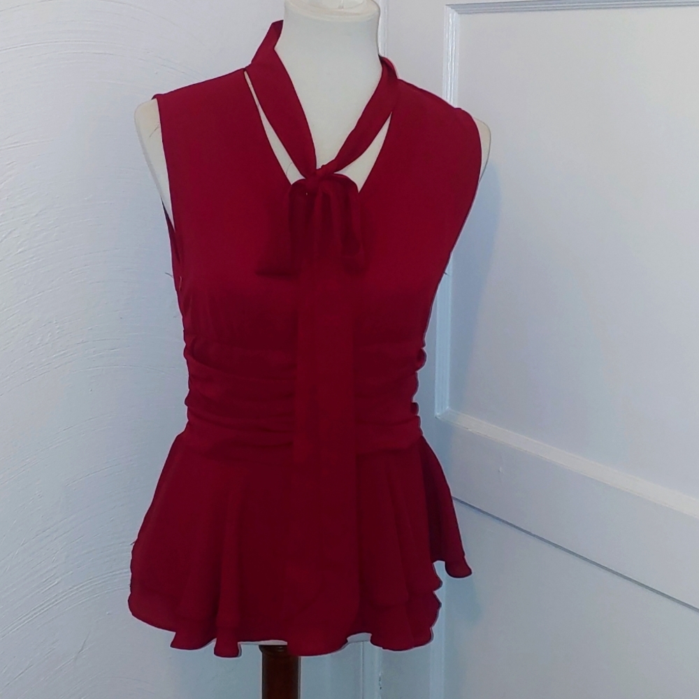 Burgundy Sleeveless Peplum Top Medium